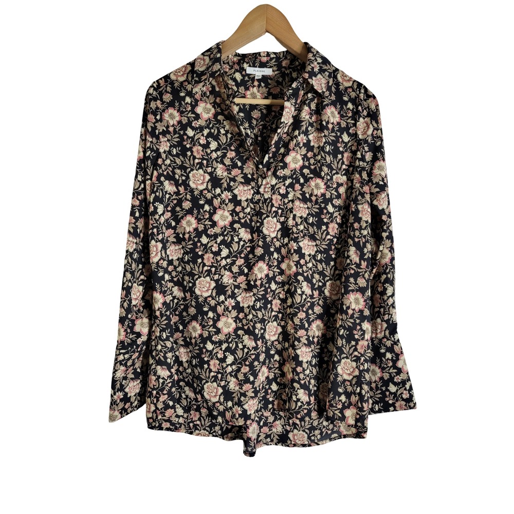 Pleione Floral Long Sleeve Blouse Black Pink Tan Sz S Dark Academia Whimsigoth